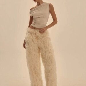 Chic Cream Fluffy Women's Wide Leg Pants